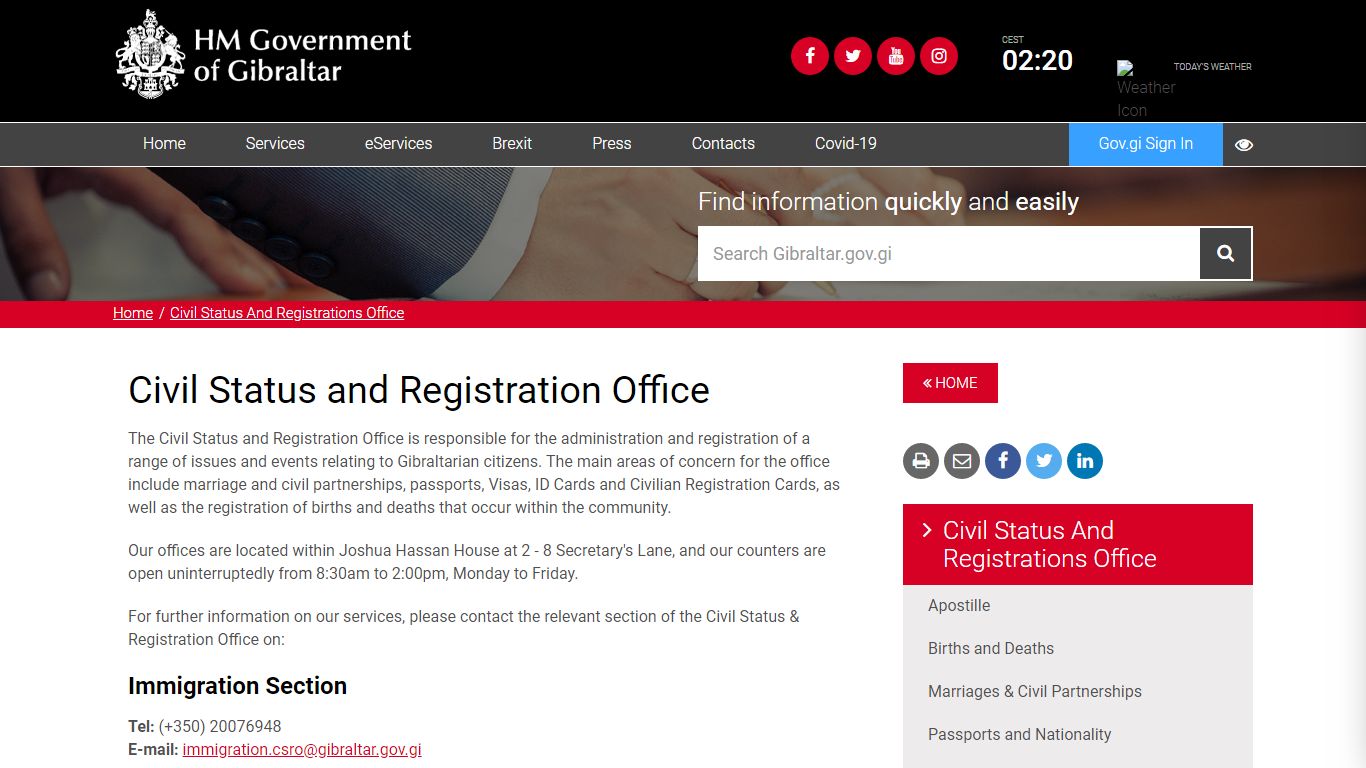 Civil Status and Registration Office - Government of Gibraltar