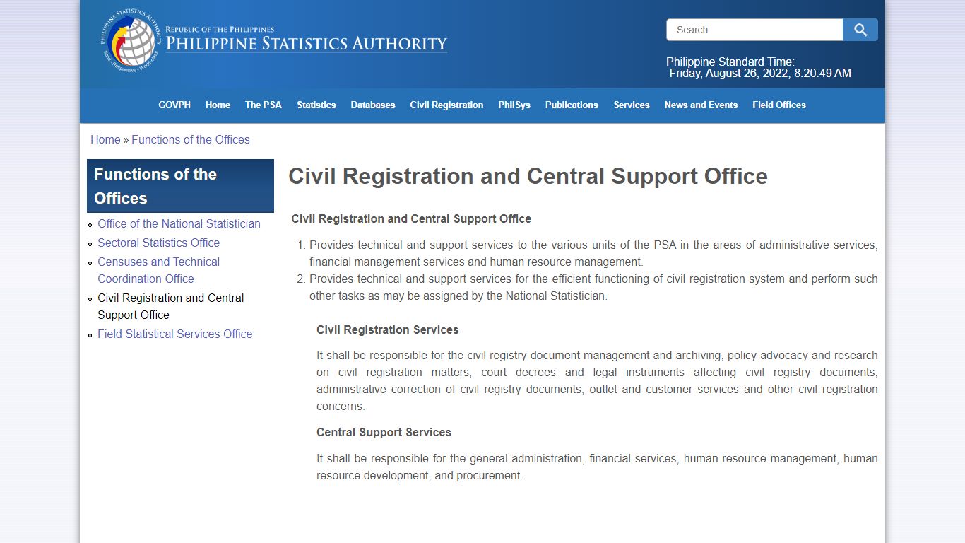 Civil Registration and Central Support Office | Philippine Statistics ...